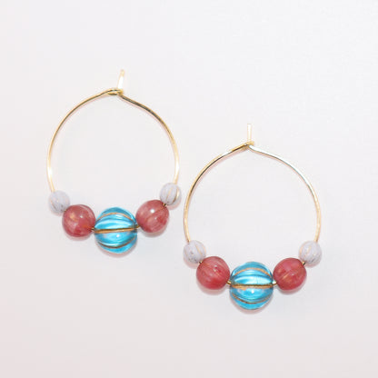 Vibrant Bead Hoop Earrings – Blue, Pink, and Sky Hues Beads