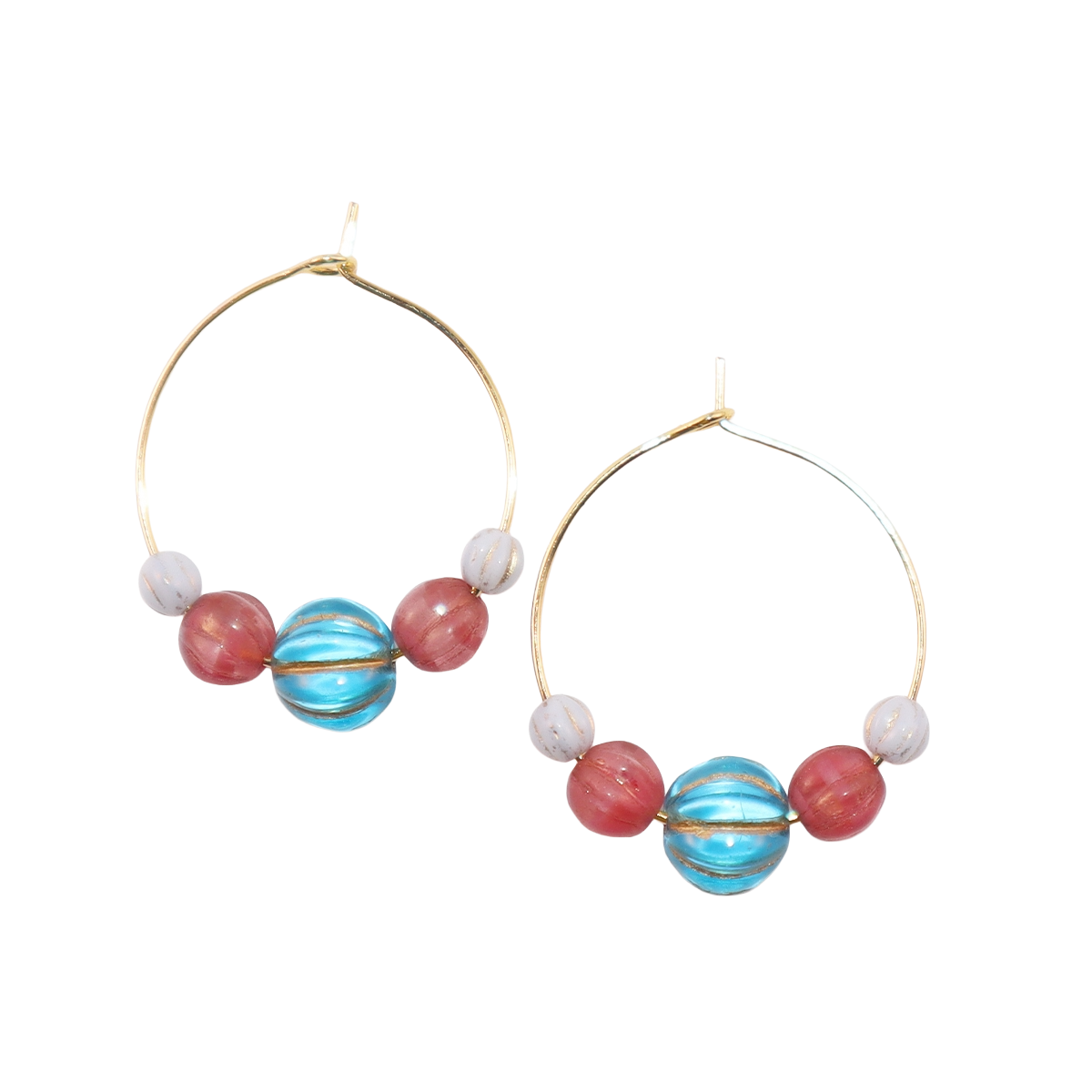 Vibrant Bead Hoop Earrings – Blue, Pink, and Sky Hues Beads
