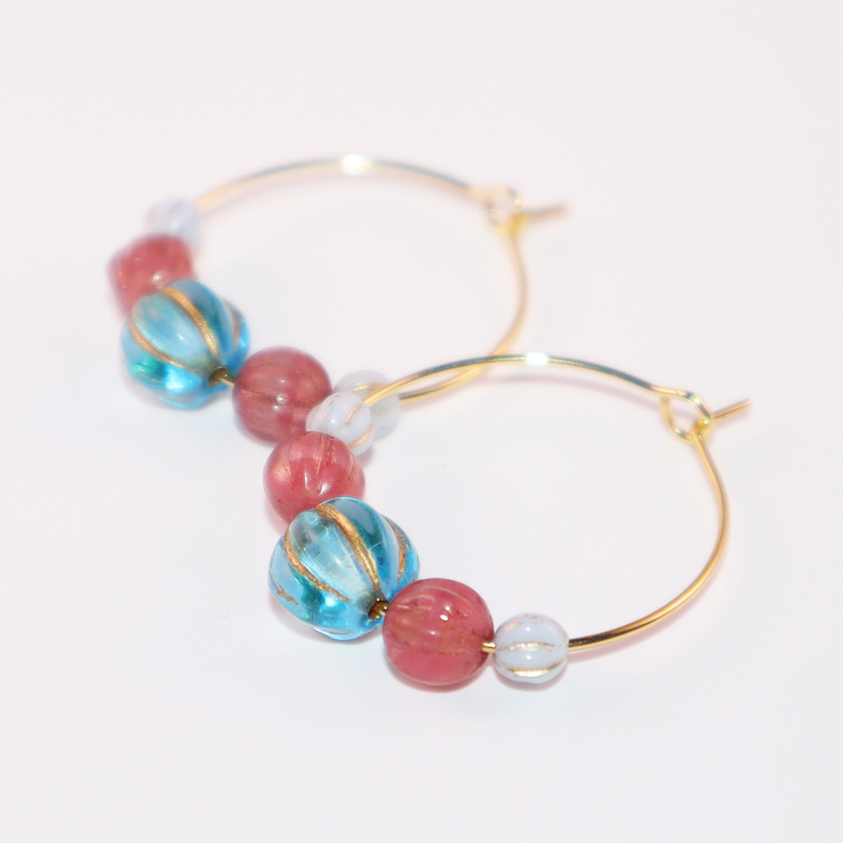 Vibrant Bead Hoop Earrings – Blue, Pink, and Sky Hues Beads