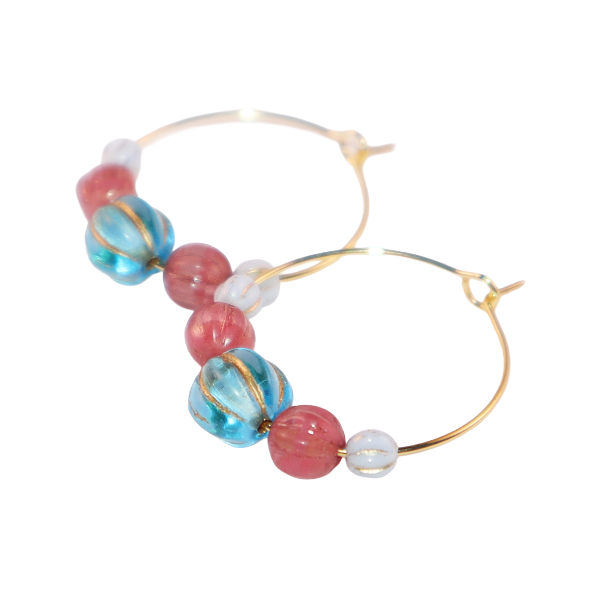 Vibrant Bead Hoop Earrings – Blue, Pink, and Sky Hues Beads