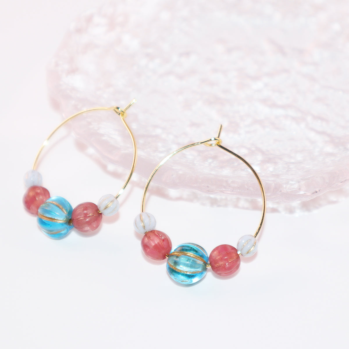 Vibrant Bead Hoop Earrings – Blue, Pink, and Sky Hues Beads