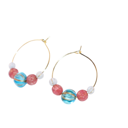 Vibrant Bead Hoop Earrings – Blue, Pink, and Sky Hues Beads