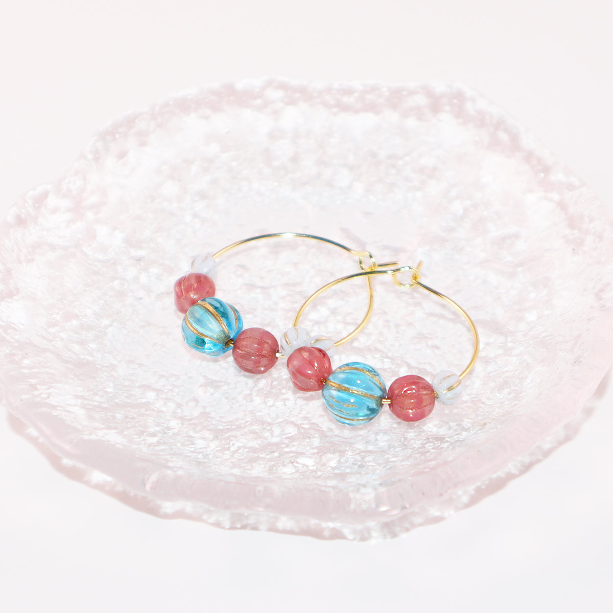 Vibrant Bead Hoop Earrings – Blue, Pink, and Sky Hues Beads