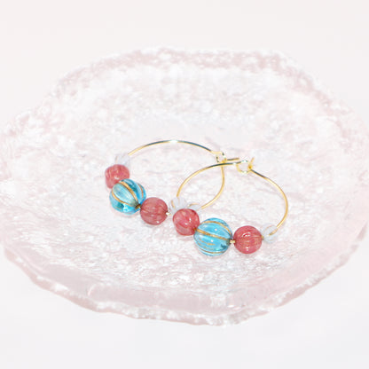 Vibrant Bead Hoop Earrings – Blue, Pink, and Sky Hues Beads