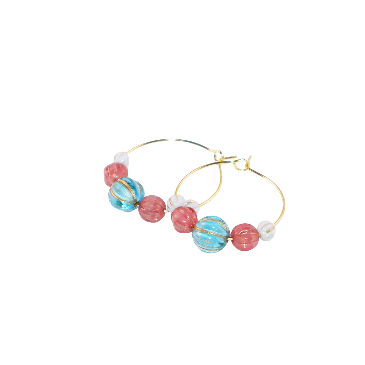 Vibrant Bead Hoop Earrings – Blue, Pink, and Sky Hues Beads