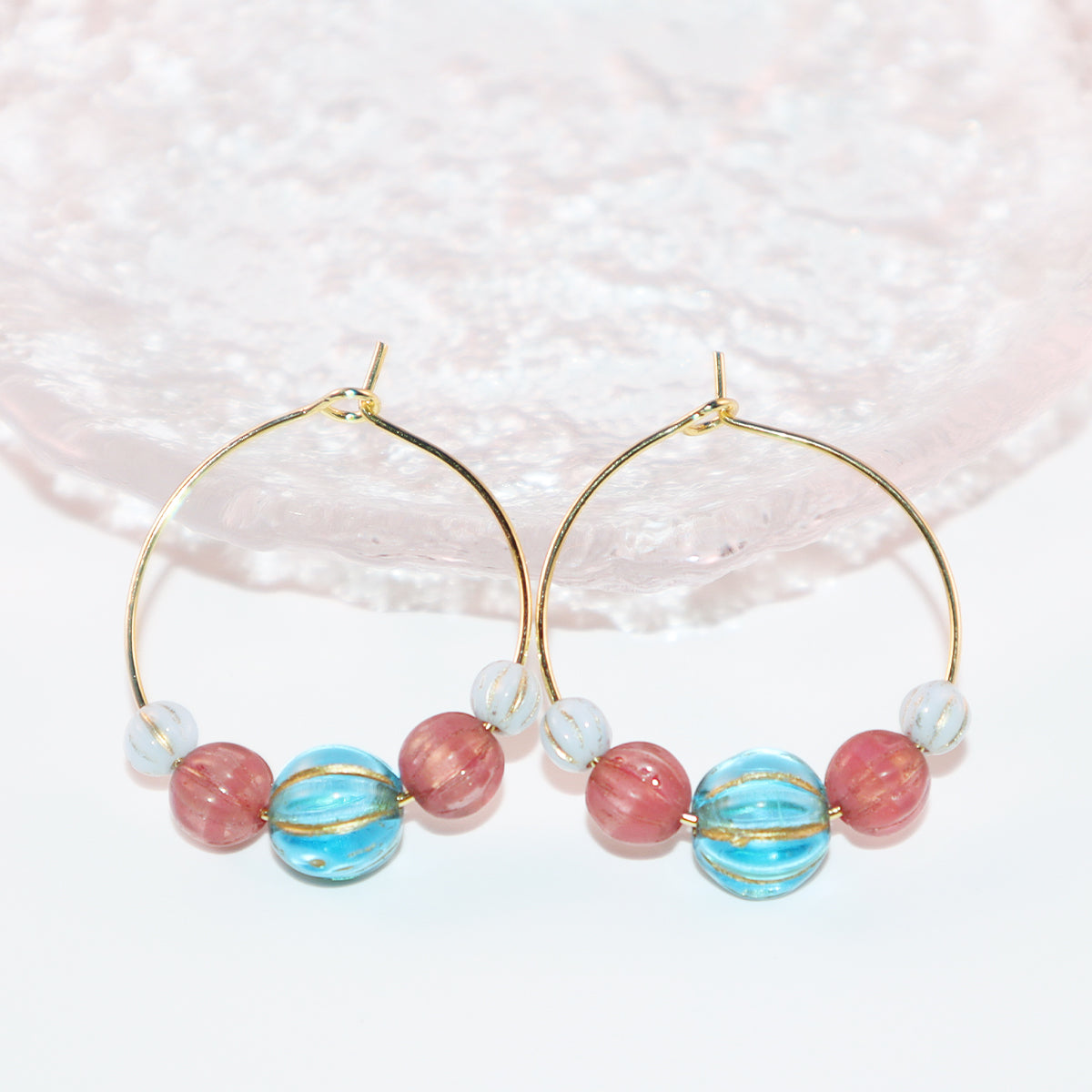 Vibrant Bead Hoop Earrings – Blue, Pink, and Sky Hues Beads