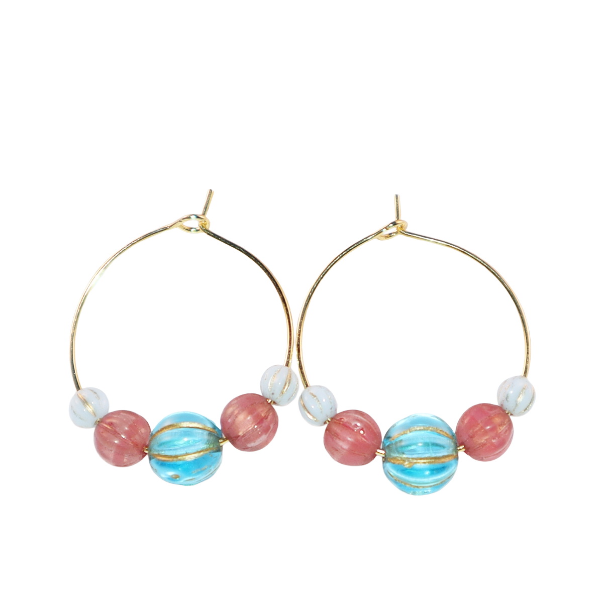 Vibrant Bead Hoop Earrings – Blue, Pink, and Sky Hues Beads