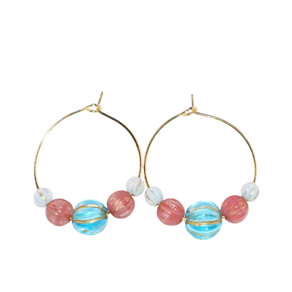 Vibrant Bead Hoop Earrings – Blue, Pink, and Sky Hues Beads