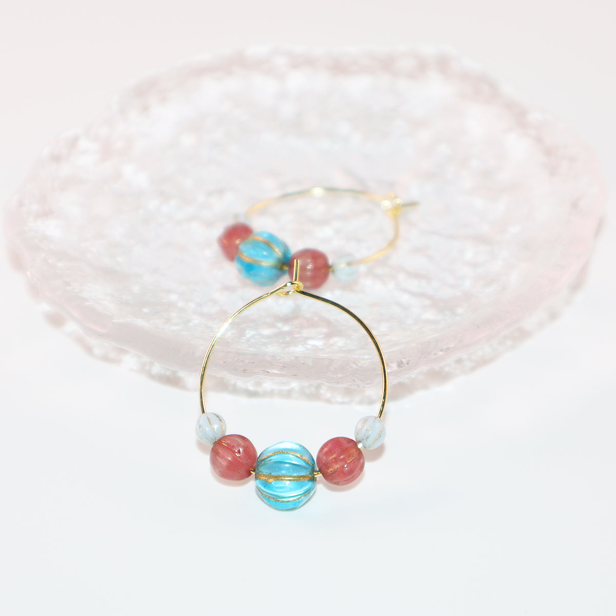 Vibrant Bead Hoop Earrings – Blue, Pink, and Sky Hues Beads