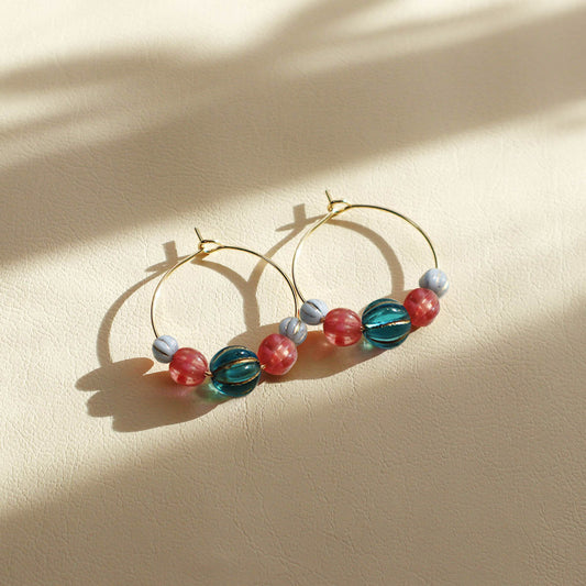 Vibrant Bead Hoop Earrings – Blue, Pink, and Sky Hues Beads